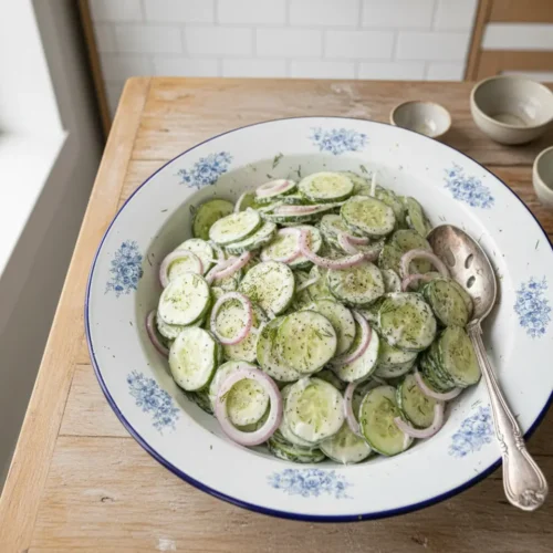 Beautiful plated Creamy Cucumber Salad