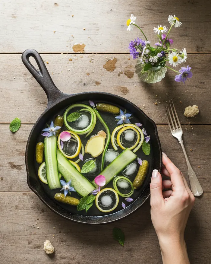 Cucumber Peel Infused Water and Pickles Recipe 4 final plated dish