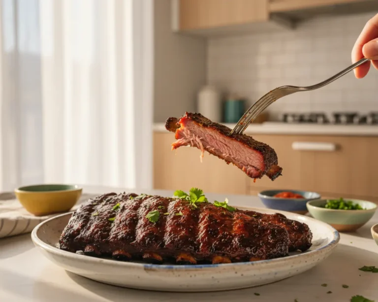Beautiful plated Dad's Favorite BBQ Ribs
