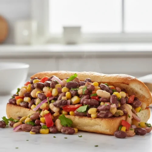 Beautiful plated dense bean salad grinder recipe​