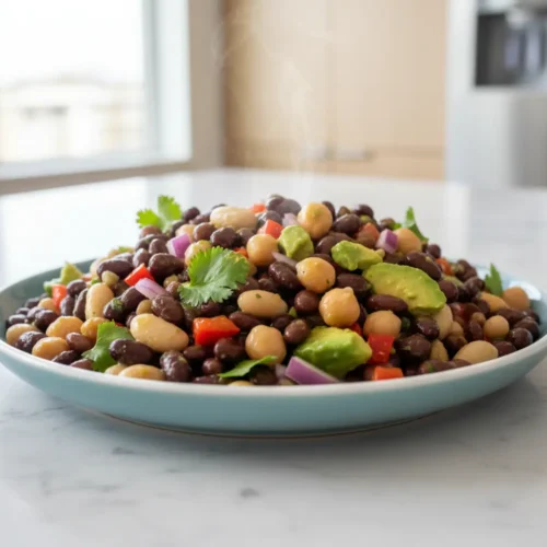 Beautiful plated dense bean salad recipe