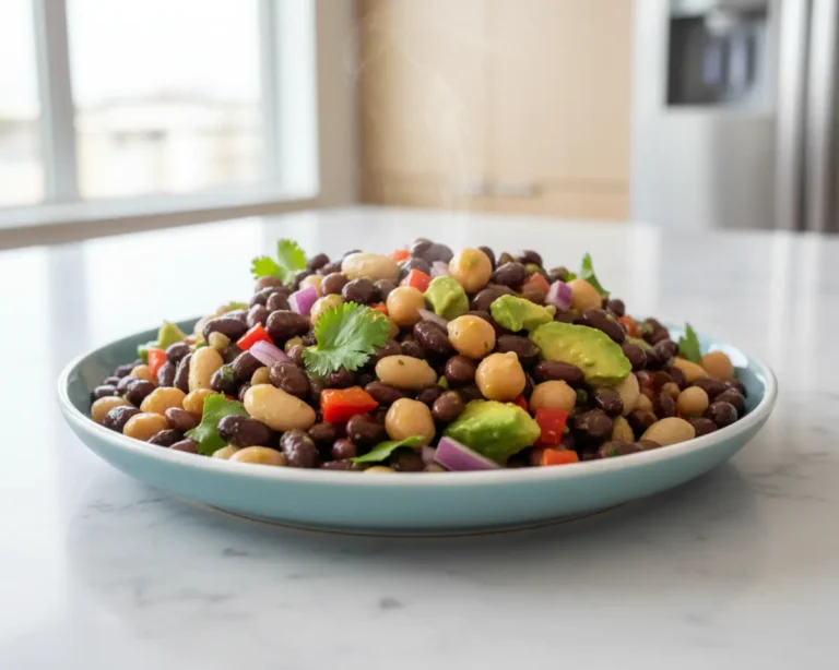 Beautiful plated dense bean salad recipe