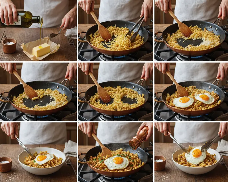 End-of-Week Pasta Rice and Egg Recipe Plan 3 cooking process
