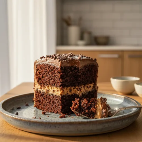 Beautiful plated Father's Day Chocolate Stout Cake
