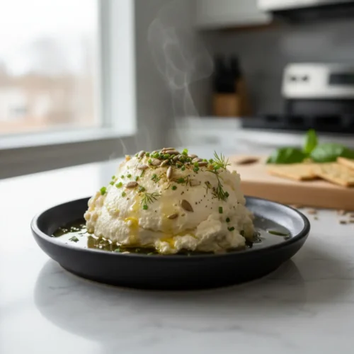 Beautiful plated Fermented Cashew Probiotic Cream Cheese