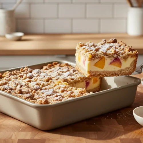 Beautiful plated Frozen Peach Lemonade Pie Bars