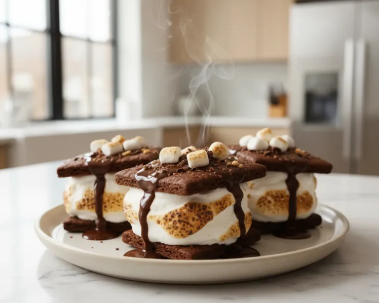 Beautiful plated Frozen S'mores Sandwiches