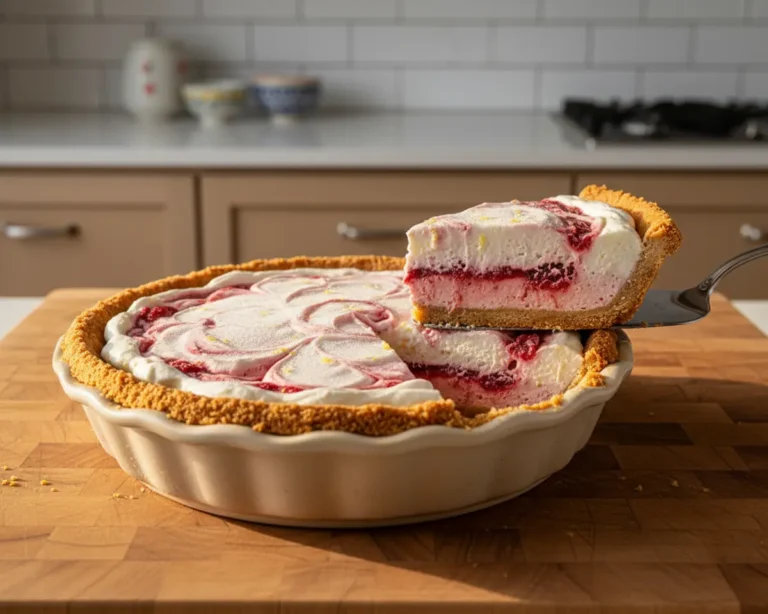 Beautiful plated Frozen Strawberry Lemonade Pie