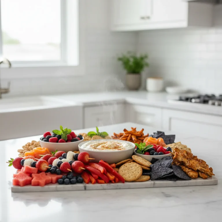 Beautiful plated Functional 4th of July Wellness Grazing Board