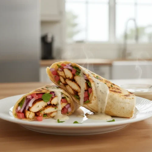 Beautiful plated Grilled Chicken Shawarma Wraps