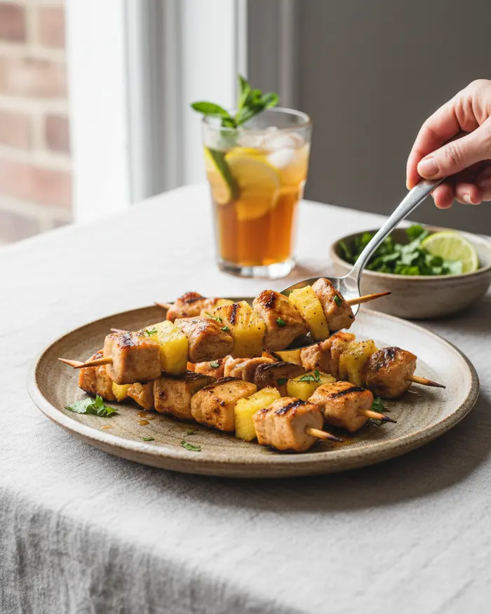 Grilled Pineapple Chicken Skewers Recipe 4 final plated dish