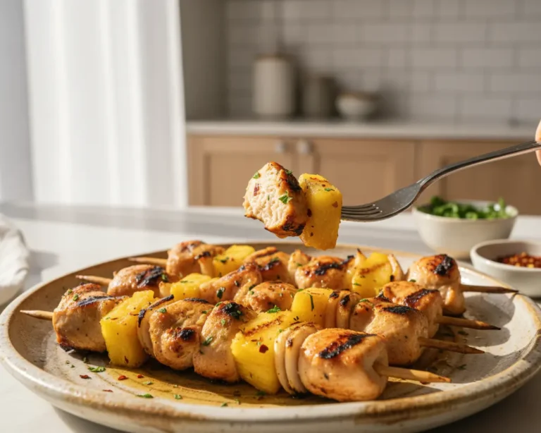 Beautiful plated Grilled Pineapple Chicken Skewers