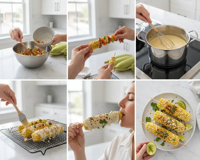 Easy Grilled Street Corn Skewers 3 cooking process