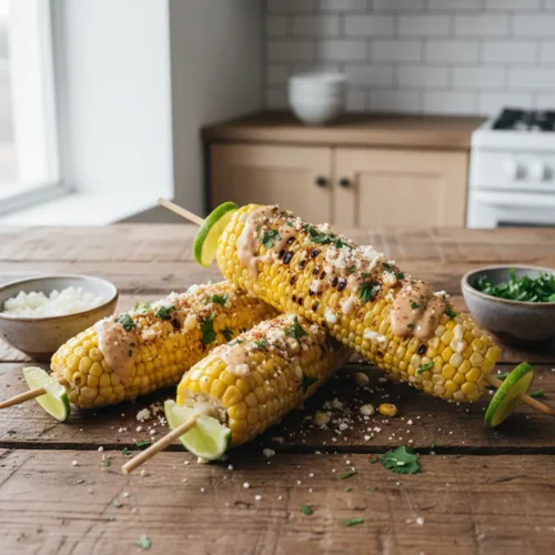 Beautiful plated Grilled Street Corn Skewers
