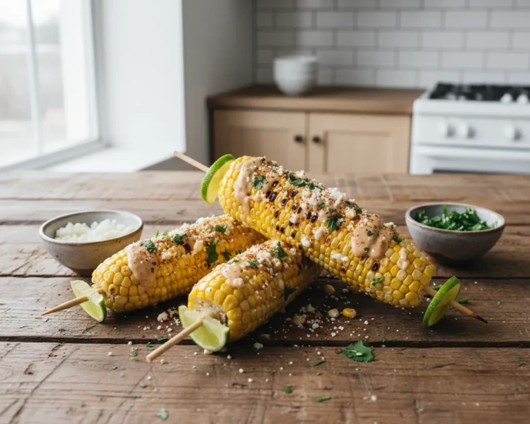 Beautiful plated Grilled Street Corn Skewers