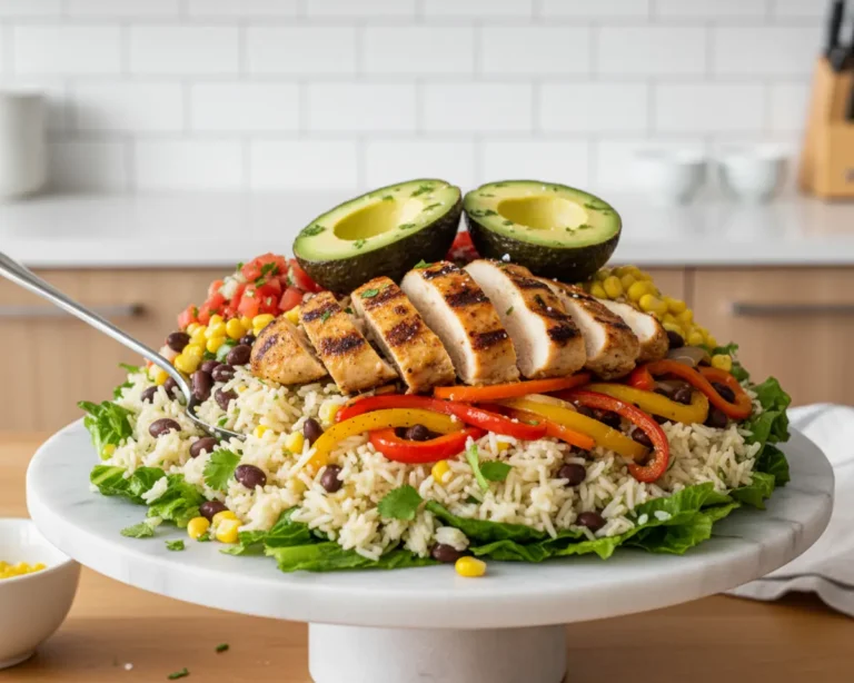 Beautiful plated High-Protein Chicken Burrito Bowls