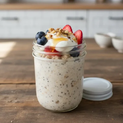 Beautiful plated High-Protein Overnight Oats