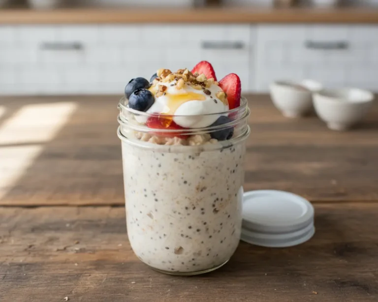 Beautiful plated High-Protein Overnight Oats