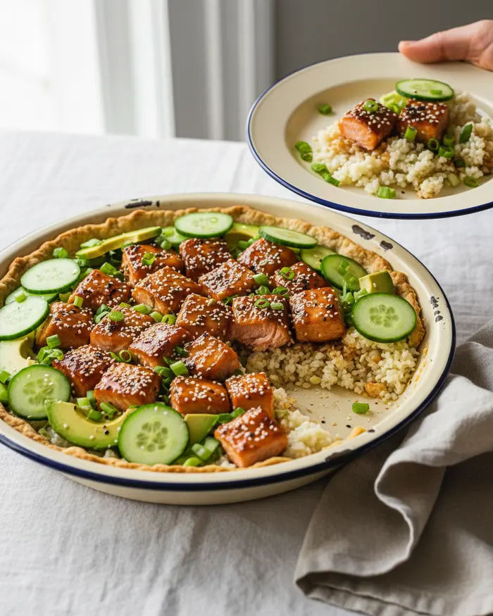 Easy Honey Garlic Salmon Bowls with Rice and Veggies 4 final plated dish