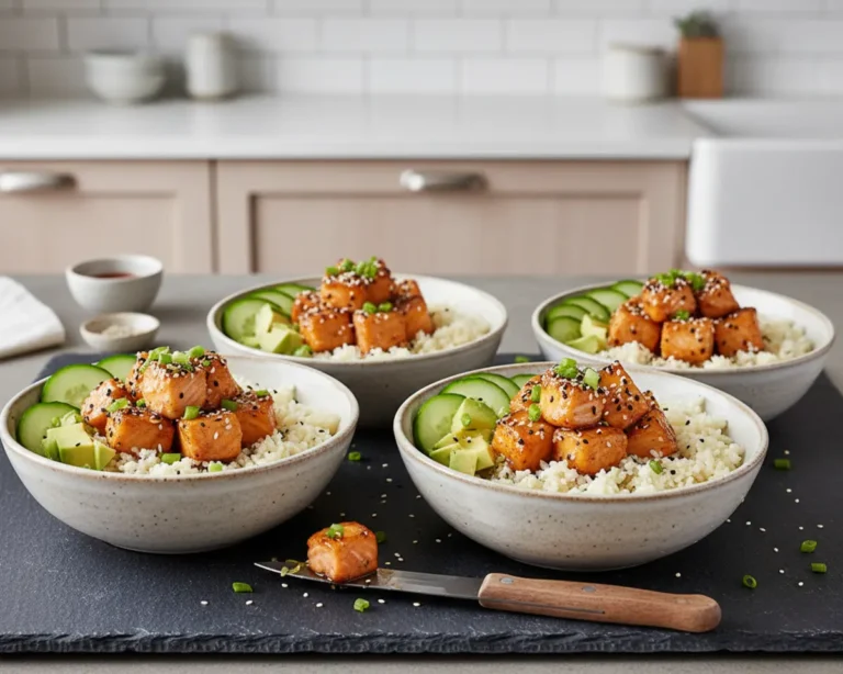 Beautiful plated Honey Garlic Salmon Bowls