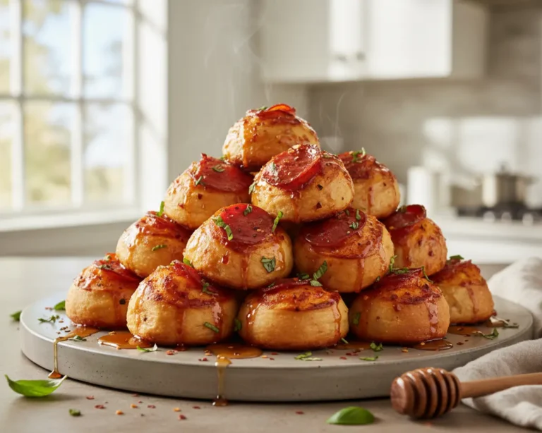 Beautiful plated Hot Honey Pepperoni Pizza Rolls