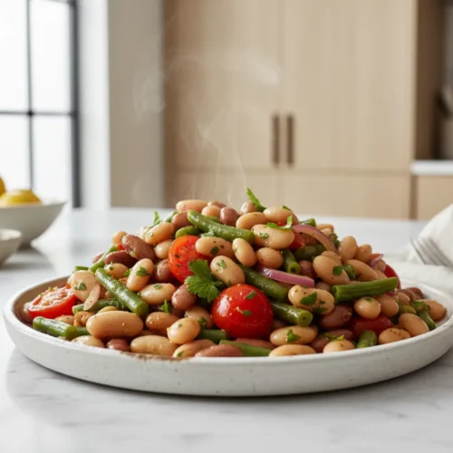 Beautiful plated italian dense bean salad recipe