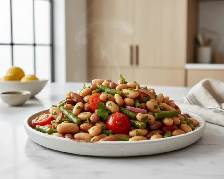 Beautiful plated italian dense bean salad recipe