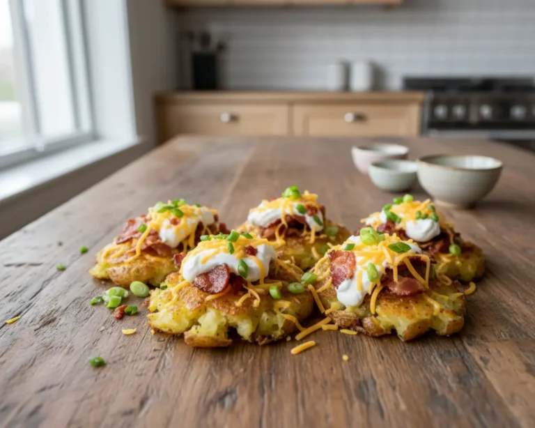 Beautiful plated Loaded Smashed Potato Bites
