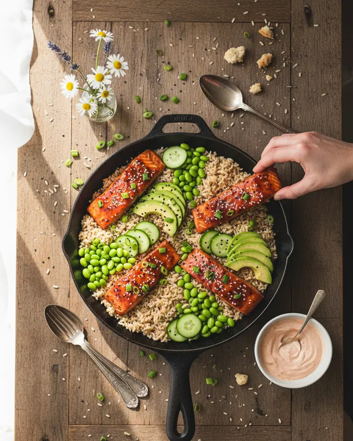 Meal Prep Sweet Chili Salmon Bowls Recipe 4 final plated dish