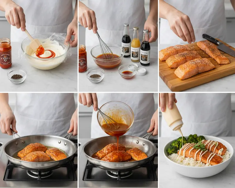 Meal Prep Sweet Chili Salmon Bowls Recipe 3 cooking process