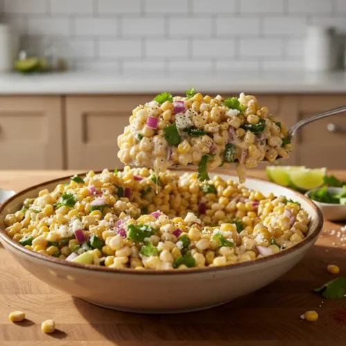 Beautiful plated Mexican Street Corn Salad