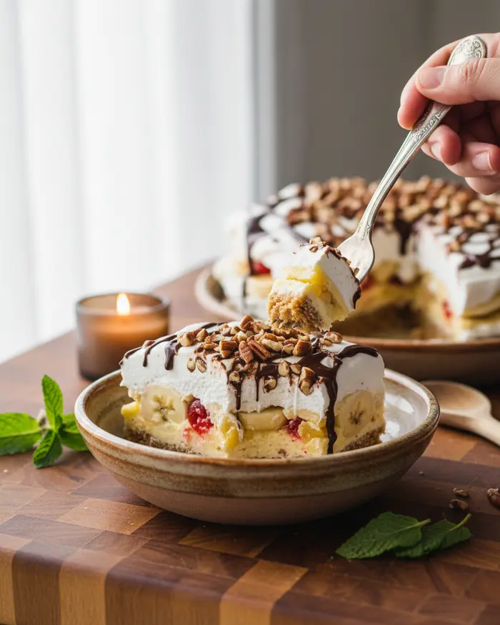 No-Bake Banana Split Icebox Cake Recipe 4 final plated dish