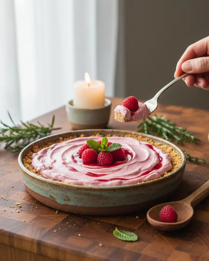 Easy No-Bake Raspberry Cream Pie Recipe 4 final plated dish