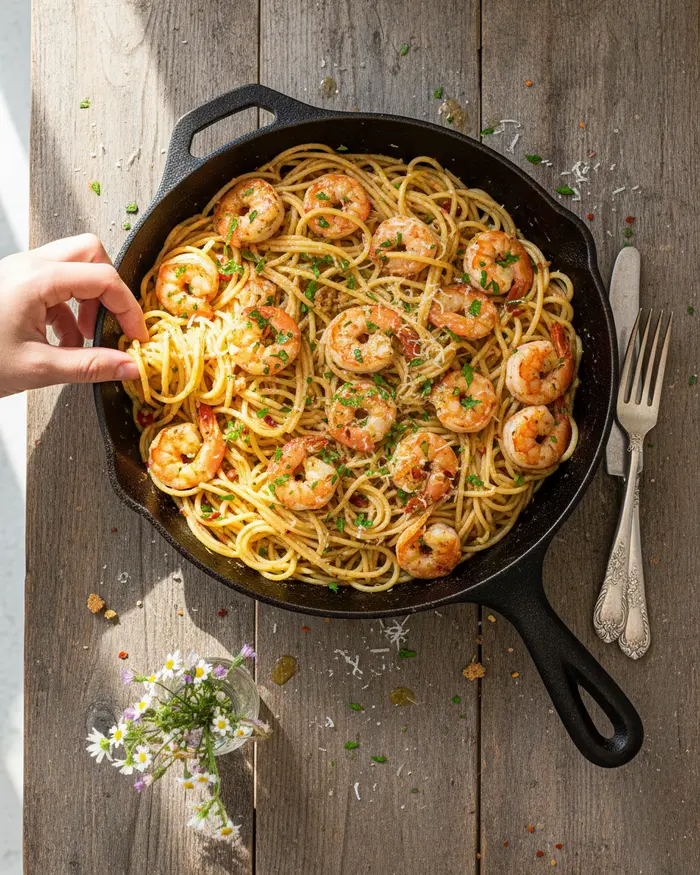 Easy One-Pot Garlic Butter Shrimp Pasta 4 final plated dish