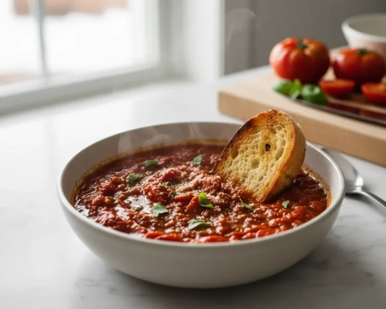 Beautiful plated Overripe Summer Tomato Sauce