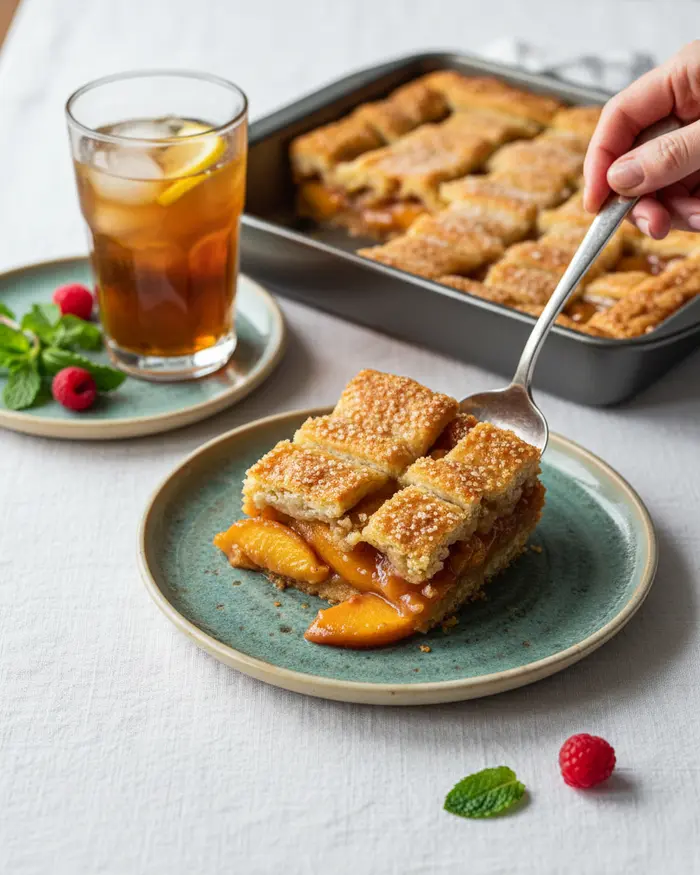 Peach Cobbler Bars Recipe with Crumb Topping 4 final plated dish