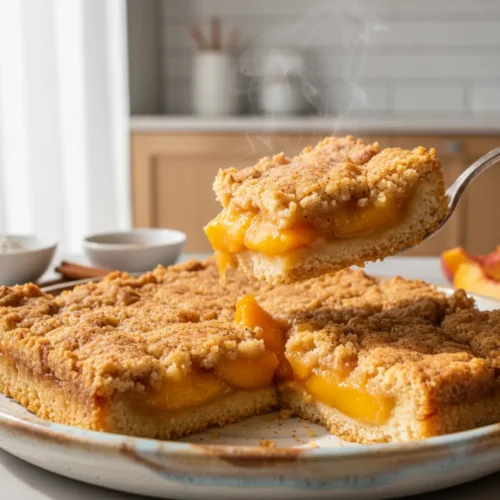 Beautiful plated Peach Cobbler Bars