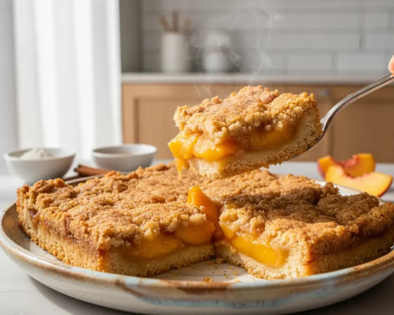 Beautiful plated Peach Cobbler Bars