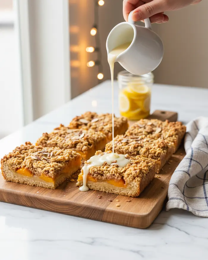 Easy Peach Pie Crumb Bars 4 final plated dish