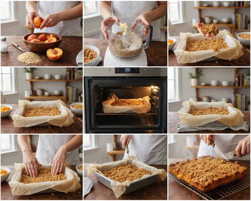 Easy Peach Pie Crumb Bars 3 cooking process