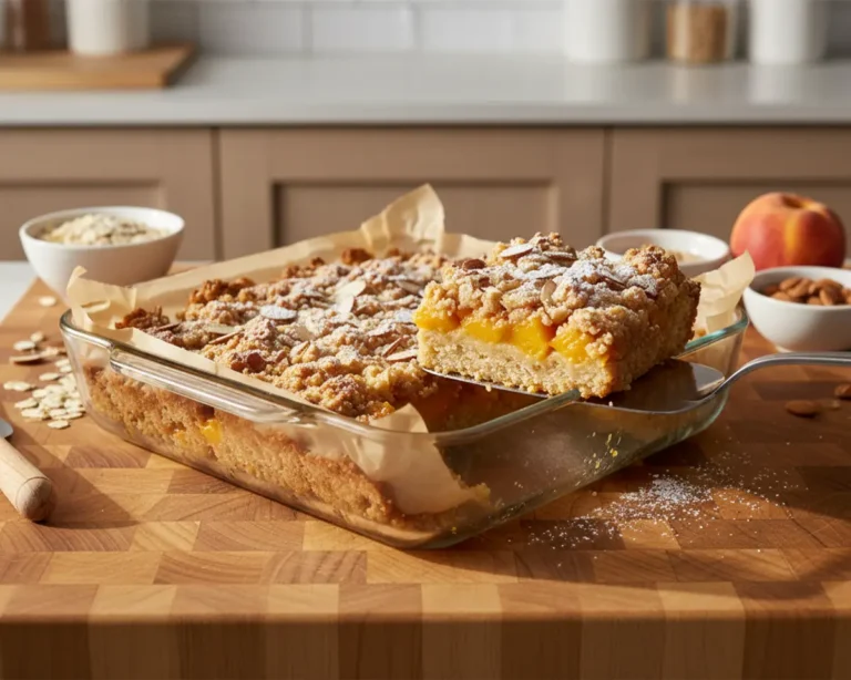Beautiful plated Peach Pie Crumb Bars