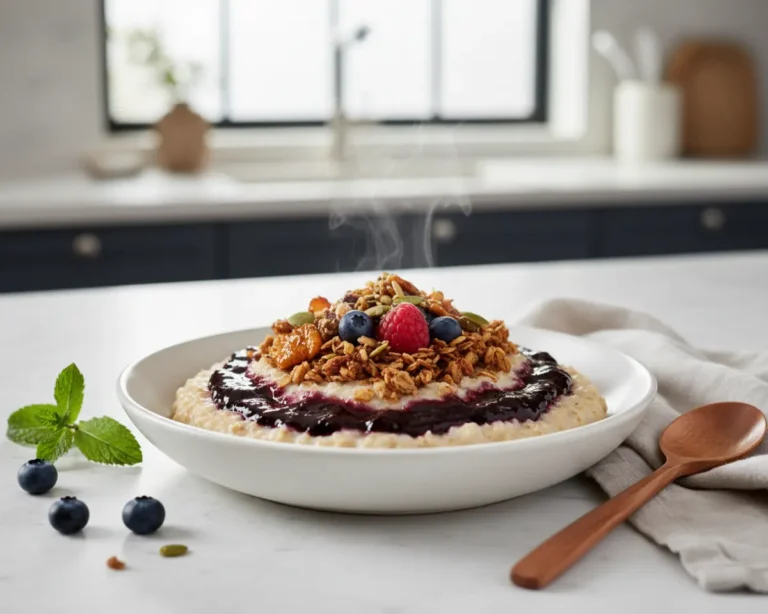Beautiful plated Postbiotic Overnight Fermented Oat Porridge