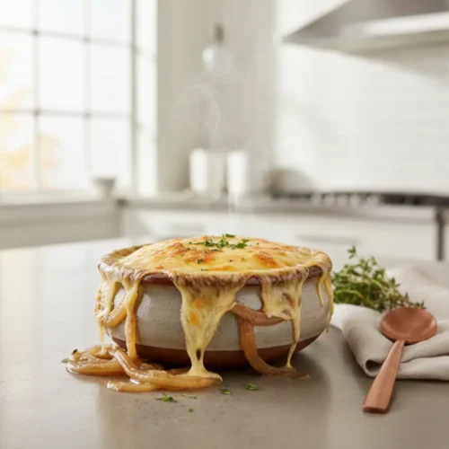 Beautiful plated Quercetin Natural Antihistamine Onion Soup
