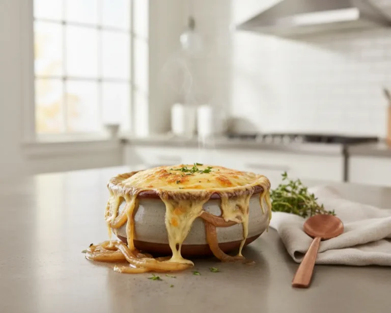 Beautiful plated Quercetin Natural Antihistamine Onion Soup