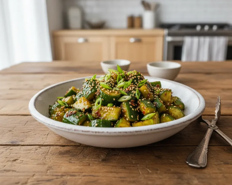 Beautiful plated Smashed Cucumber Salad