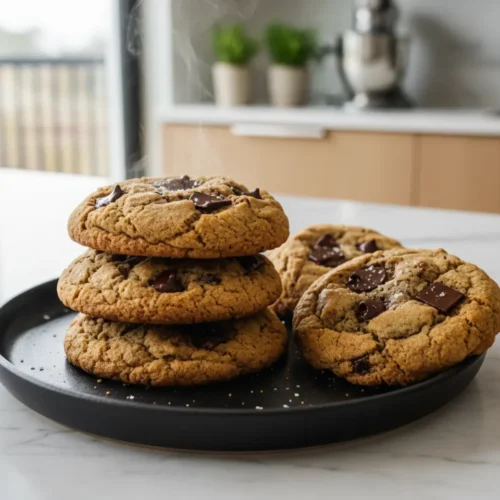 Beautiful plated Sourdough Discard Chocolate Chip Cookies