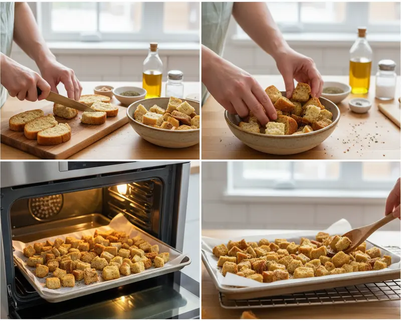 Easy Stale Hot Dog Bun Croutons Recipe 3 cooking process