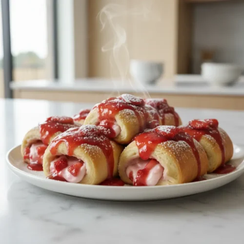 Beautiful plated Strawberry Cream Cheese Rolls
