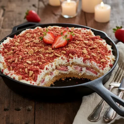 Strawberry Crunch Icebox Cake Recipe 5 Final plated dish of Strawberry Crunch Icebox Cake
