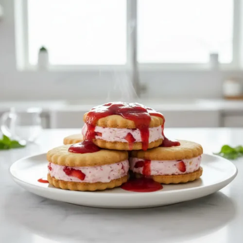 Beautiful plated Strawberry Shortcake Icebox Cookies
